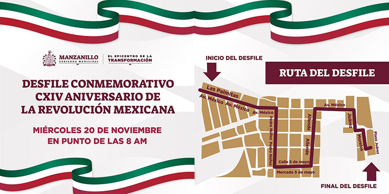 Gobierno municipal invita a las y los manzanillenses al Desfile Conmemorativo de la Revolución Mexicana