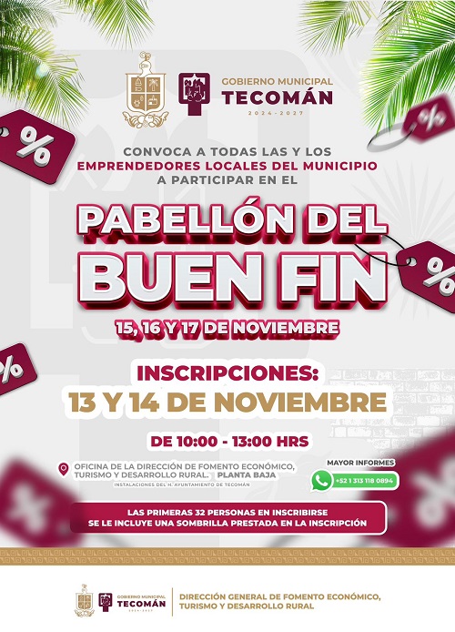 Gobierno municipal de Tecomán invita a emprendedores a participar en el Pabellón del Buen Fin