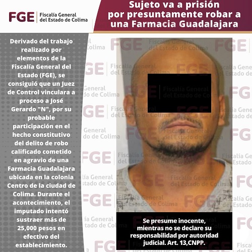 Sujeto va a prisión por presuntamente robar a una Farmacia Guadalajara
