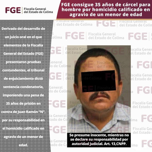 FGE consigue 35 años de cárcel para hombre por homicidio calificado en agravio de un menor
