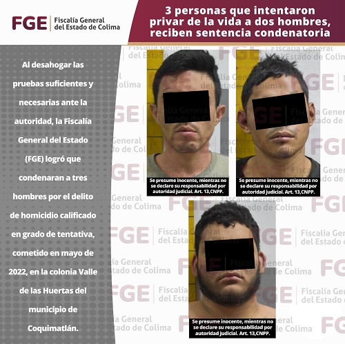 Tres personas que intentaron privar de la vida a dos hombres, reciben sentencia condenatoria
