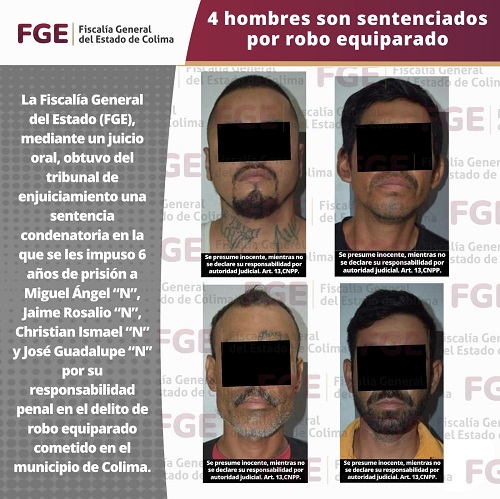 Cuatro hombres son sentenciados por robo equiparado