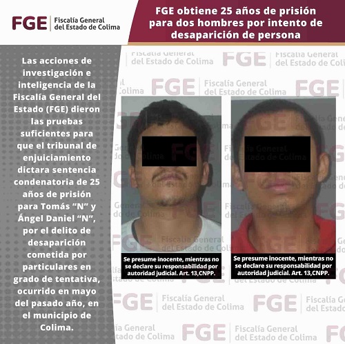 FGE obtiene 25 años de prisión para dos hombres por intento de desaparición de persona