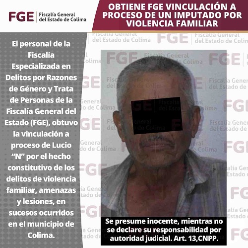 Obtiene FGE vinculación a proceso de un imputado por violencia familiar