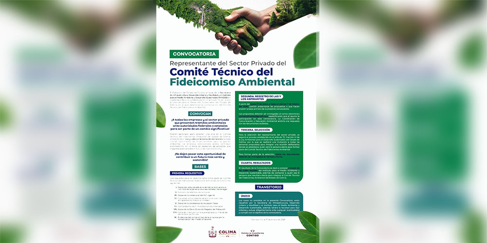 Gobierno del estado de Colima invita a empresas para formar parte del Comité Técnico del Fideicomiso Ambiental