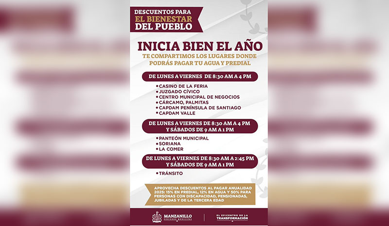 Ahorra pagando el agua y el predial en Manzanillo