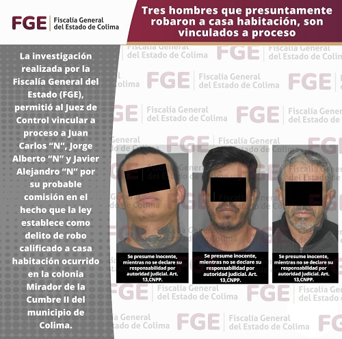 Tres hombres que presuntamente robaron a casa habitación, son vinculados a proceso