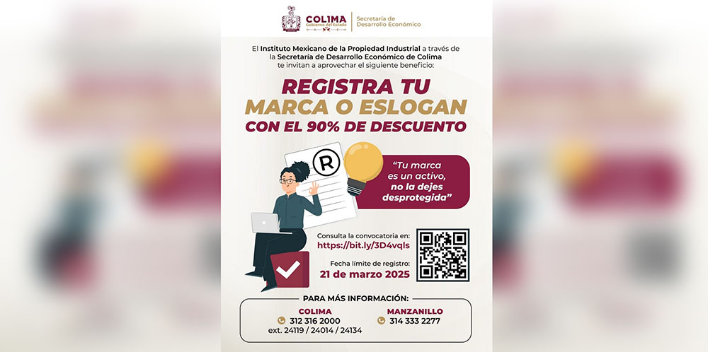 Sedeco Colima lanza convocatoria para registro de marcas, con 90% de descuento