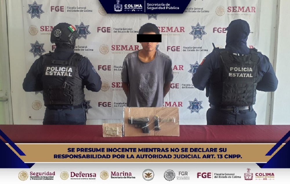 PEP Colima detiene a un individuo por ultrajes y violación a la Ley Federal de Armas de Fuego y Explosivos