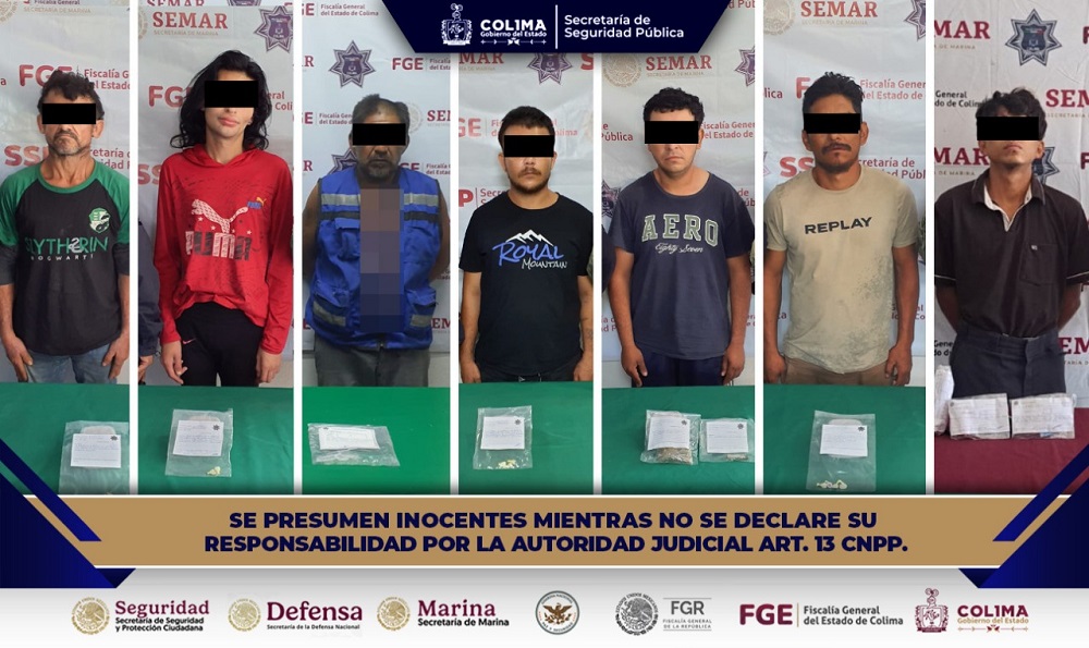 Policía Estatal detiene a siete personas por delitos contra la salud en Colima, Tecomán y Manzanillo