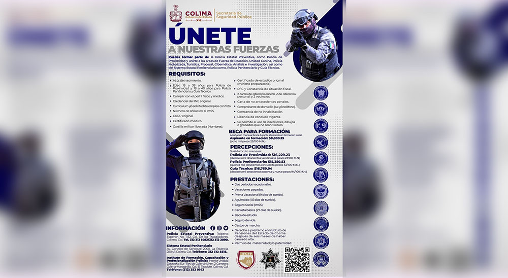 SSP convoca a aspirantes a integrarse a la Policía Estatal de Colima