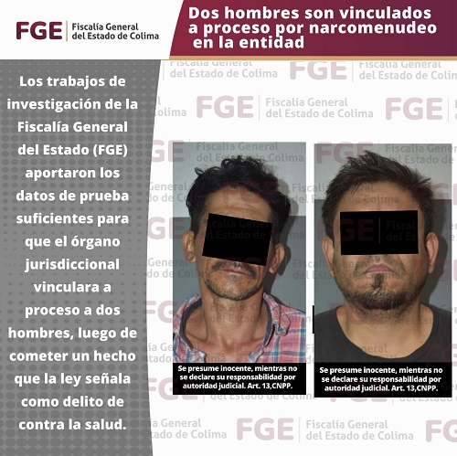 Dos hombres son vinculados a proceso por narcomenudeo en la entidad