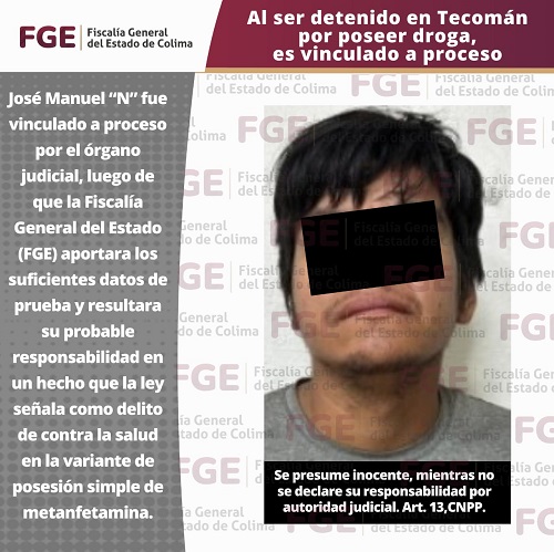 Al ser detenido en Tecomán por poseer droga, es vinculado a proceso