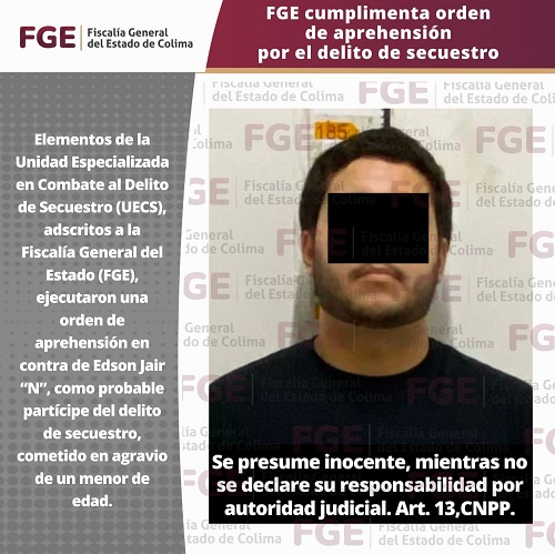 FGE cumplimenta orden de aprehensión por el delito de secuestro
