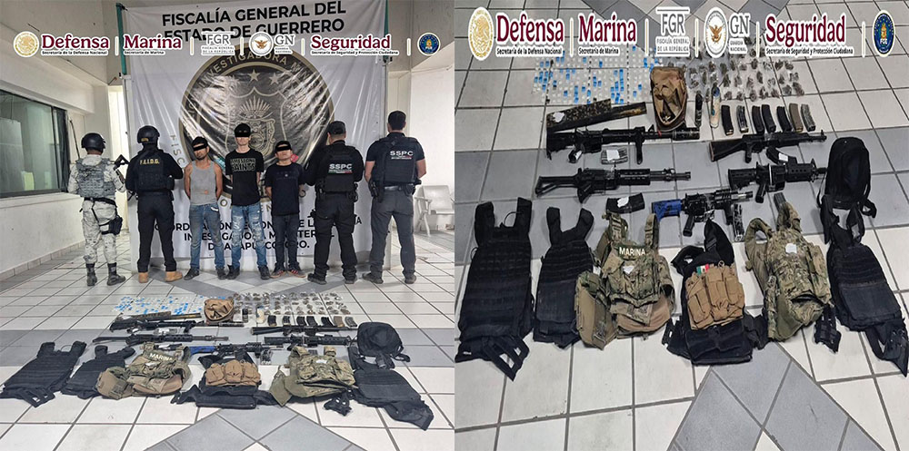 Tras ejecutar orden de cateo en Guerrero, se detuvo a tres hombres, además se aseguraron armas largas, granadas y dosis de droga
