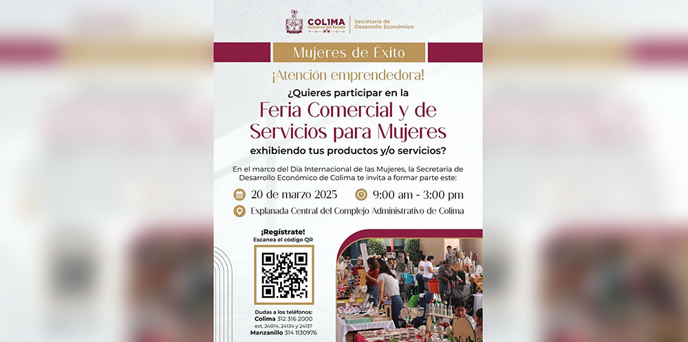 Invita Sedeco a participar en la ‘Feria Comercial y de Servicios para Mujeres’, en Colima