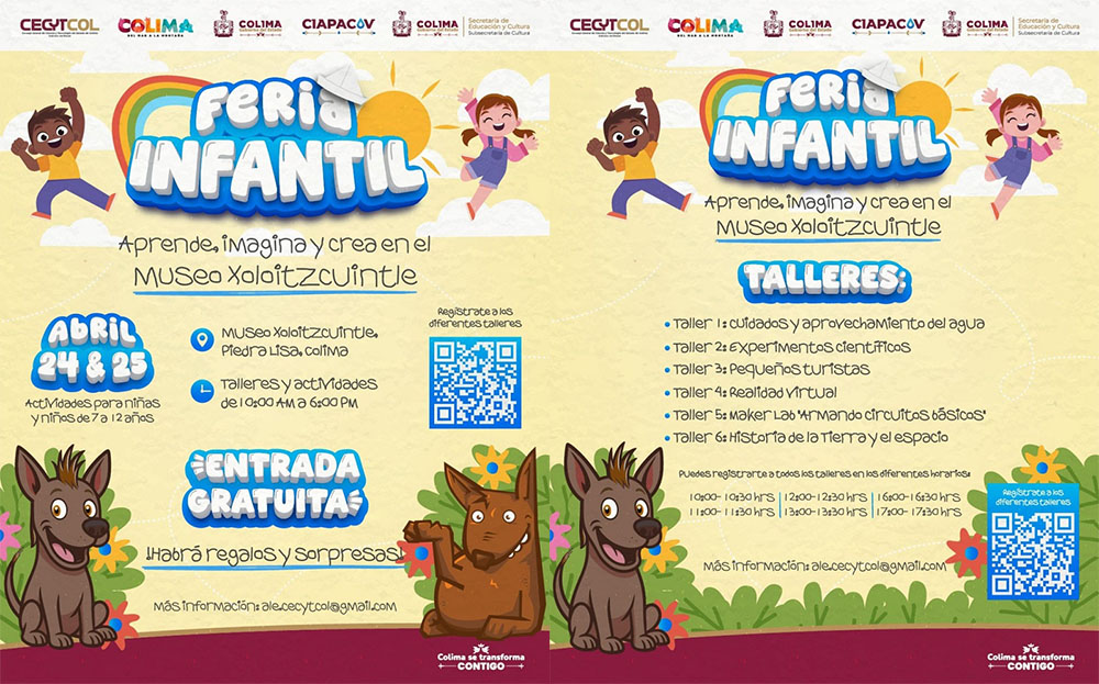 Gobierno del Estado de Colima invita a participar en la Feria Infantil ‘Aprende, Imagina y Crea’ en el Museo Xoloitzcuintle