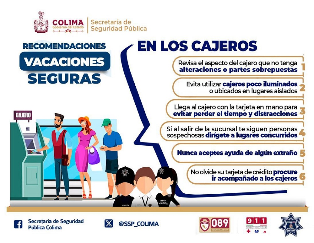 Seguridad Pública Colima comparte tips para uso seguro de cajeros bancarios
