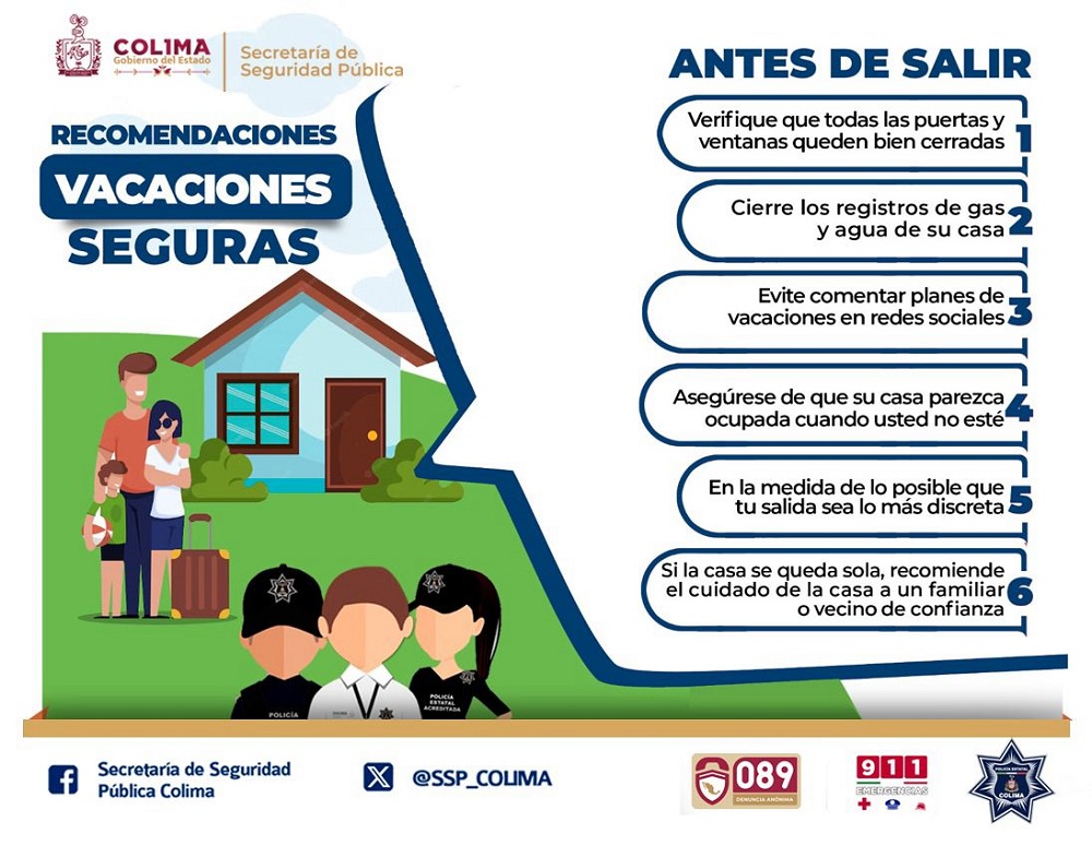 SSP Colima recomienda prácticas seguras para proteger la casa al salir de vacaciones