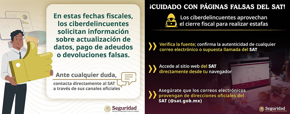 SSPC emite alerta sobre páginas y correos falsos del Sistema de Administración Tributaria (SAT)