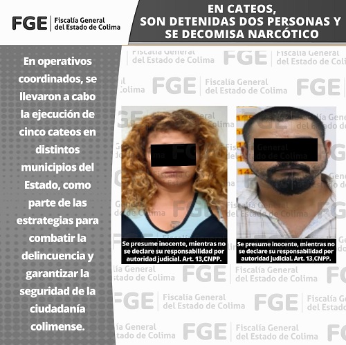 En cateos, son detenidas dos personas y se decomisa narcótico