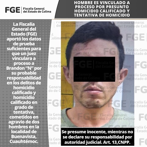 Hombre es vinculado a proceso por presunto homicidio calificado y tentativa de homicidio