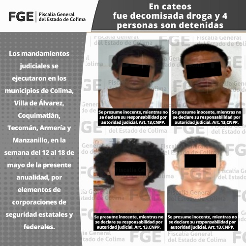 En cateos fue decomisada droga y 4 personas son detenidas