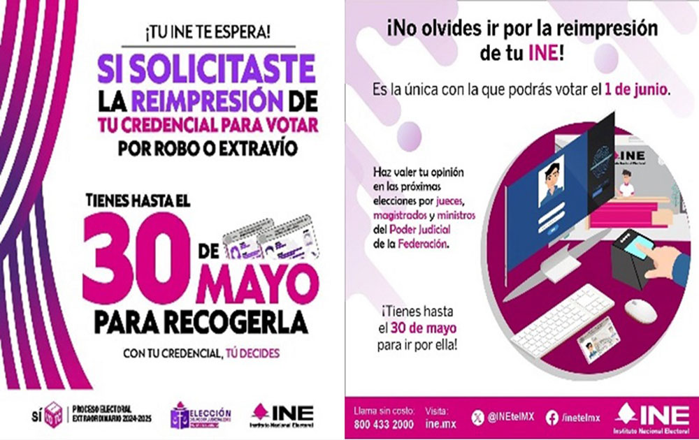 El 30 de mayo vence el plazo para recoger la Reimpresión de la Credencial para Votar