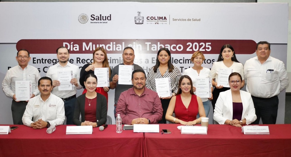 Salud Colima entrega reconocimientos a 46 establecimientos como Espacios 100% Libres de Humo de Tabaco