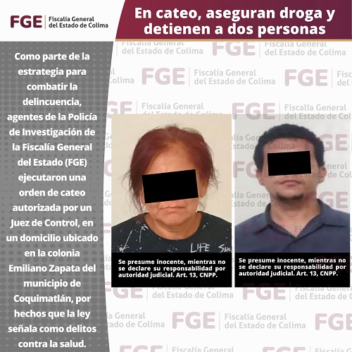 En cateo, aseguran droga y detienen a dos personas