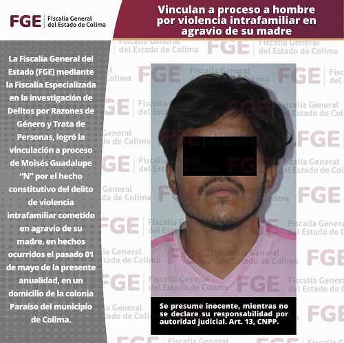 Vinculan a proceso a hombre por violencia intrafamiliar en agravio de su madre