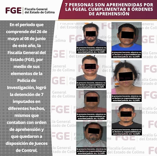 Siete personas son aprehendidas por la FGE al cumplimentar ocho órdenes de aprehensión