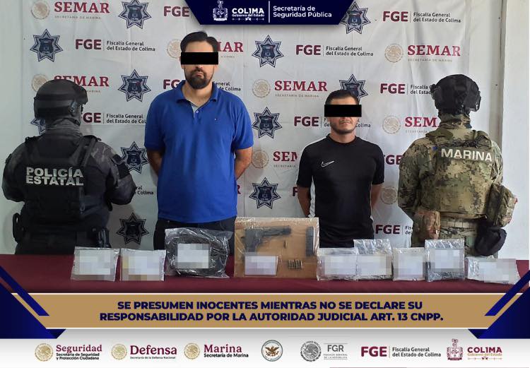 En Colima capital, SSP detiene a dos hombres por presuntos delitos contra la salud y portación de armas