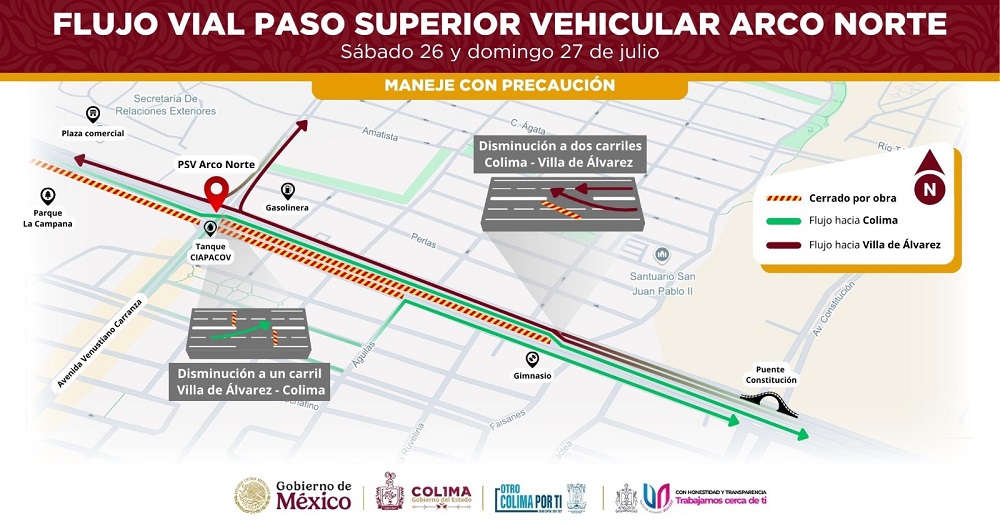 Este sábado se inhabilitarán carriles centrales del Tercer Anillo Periférico desde V. Carranza hasta calle Palma Ruvelina