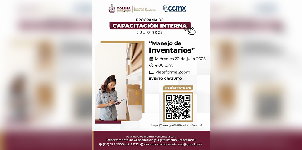 Invita Gobierno del Estado de Colima a taller virtual gratuito ‘Manejo de Inventarios’