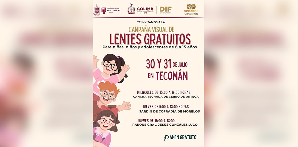 DIF Estatal Colima realizará jornadas gratuitas de salud visual en Tecomán
