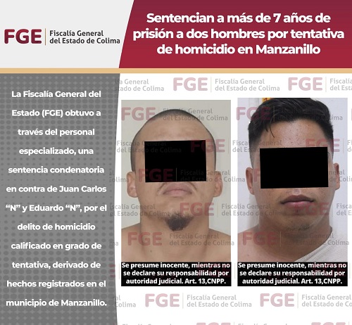 Sentencian a más de 7 años de prisión a dos hombres por tentativa de homicidio en Manzanillo