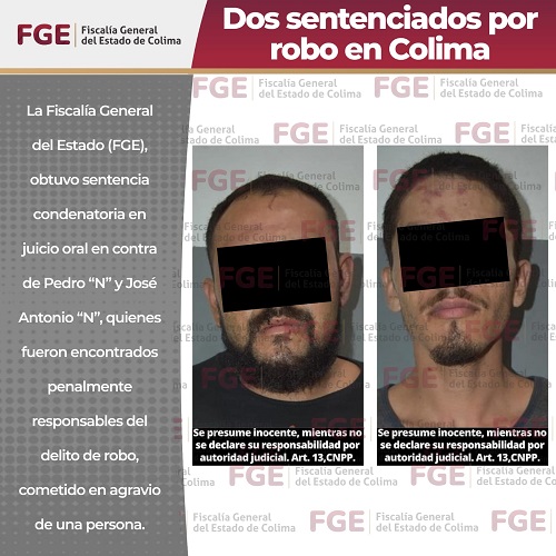 Dos sentenciados por robo en Colima