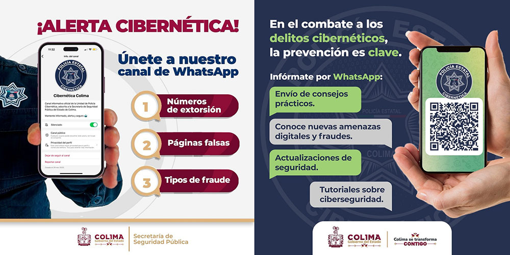 SSP invita a unirse al canal de la Policía Cibernética Colima; alerta sobre fraudes y estafas