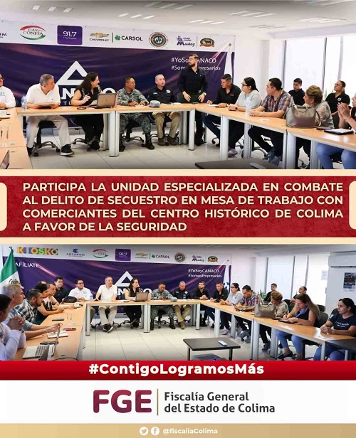 Participa la Unidad Especializada en Combate al Delito de Secuestro en mesa de trabajo con comerciantes del Centro Histórico de Colima