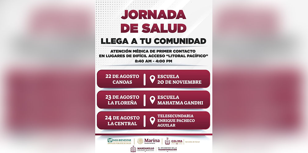 Gobierno de Manzanillo y Marina llevarán jornadas de salud a Canoas, La Floreña y La Central