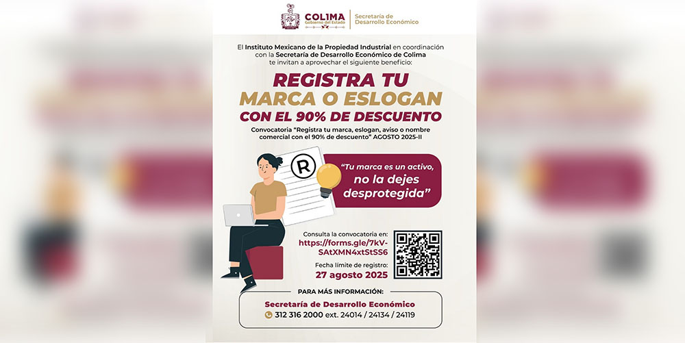 Gobierno del Estado de Colima invita a registrar tu marca o eslogan con 90% de descuento