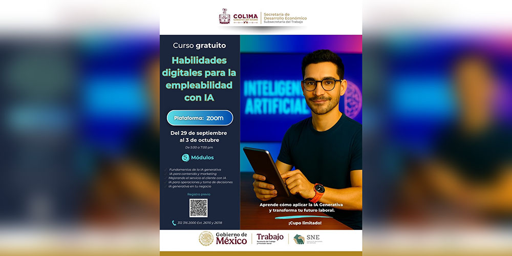 Gobierno del Estado de Colima ofrece curso gratuito de habilidades digitales con Inteligencia Artificial