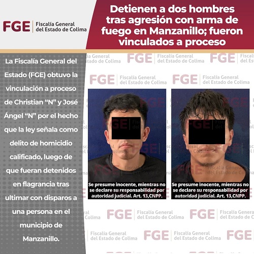 Detienen a dos hombres tras agresión con arma de fuego en Manzanillo; fueron vinculados a proceso