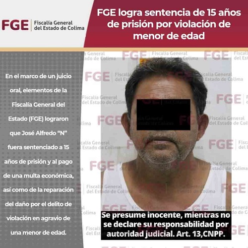 FGE logra sentencia de 15 años de prisión por violación de menor