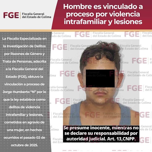 Hombre es vinculado a proceso por violencia intrafamiliar y lesiones