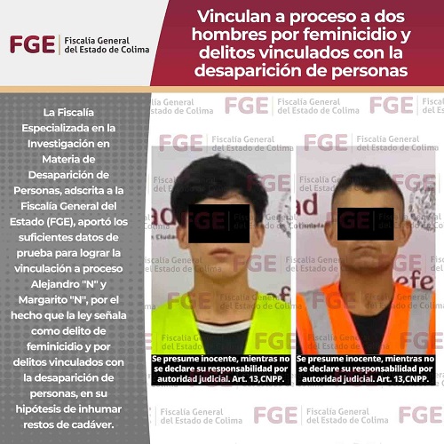 Vinculan a proceso a dos hombres por feminicidio y delitos vinculados con la desaparición de personas