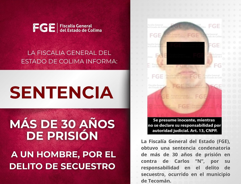 Por el delito de secuestro, sentencian a más de 30 años de prisión a un hombre