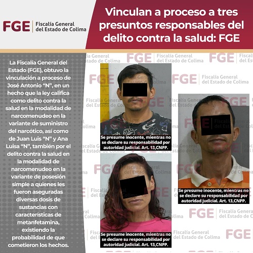 Vinculan a proceso a tres presuntos responsables del delito contra la salud: FGE