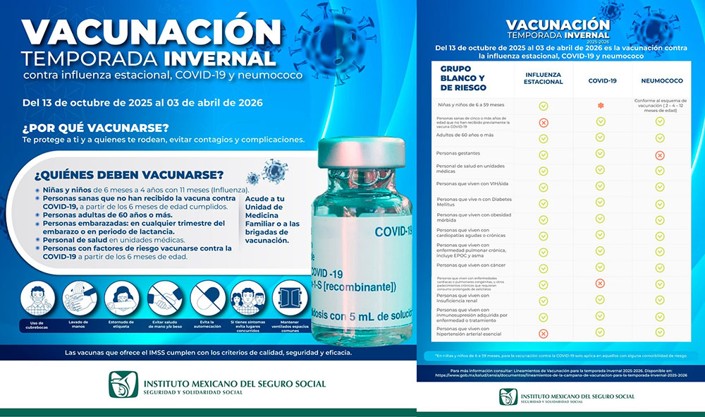 Invita IMSS Colima a la población a vacunarse durante la Temporada Invernal 2025-2026
